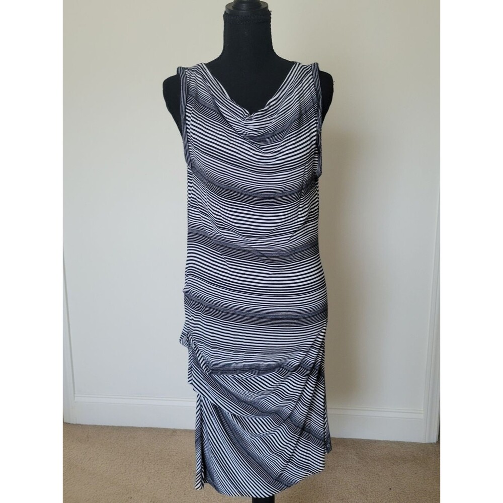 Mossimo Black & White Striped Ruched Side Midi Tank Dress Size L